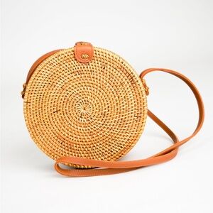 Women's Handbag Rattan/Wicker Round Crossbody/Shoulder Purse 8" with 24" strap